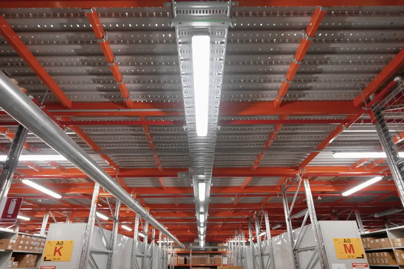 Rows of LED lighting across the Auto Parts Group warehouse in Dandenong, installed by Marlec Electrical