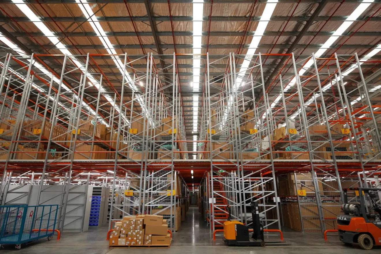 Auto Parts Group warehouse floor in Dandenong with racking and new lighting