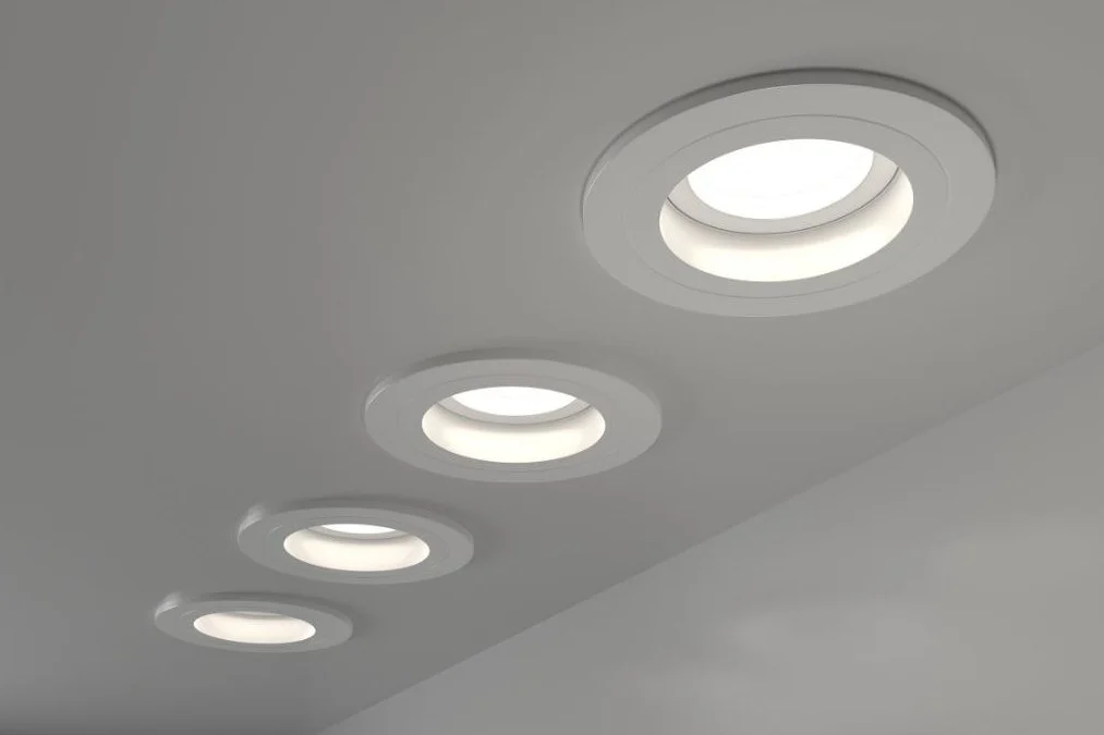 Recessed LED downlights in a ceiling